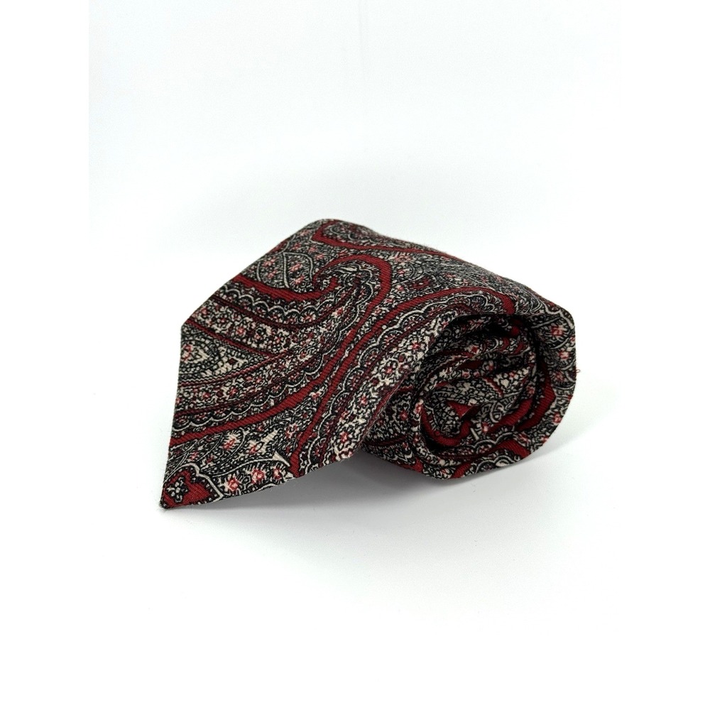Vintage Burlington‎ Knot Paisley Wool Tie Made England for J Press Hand Printed